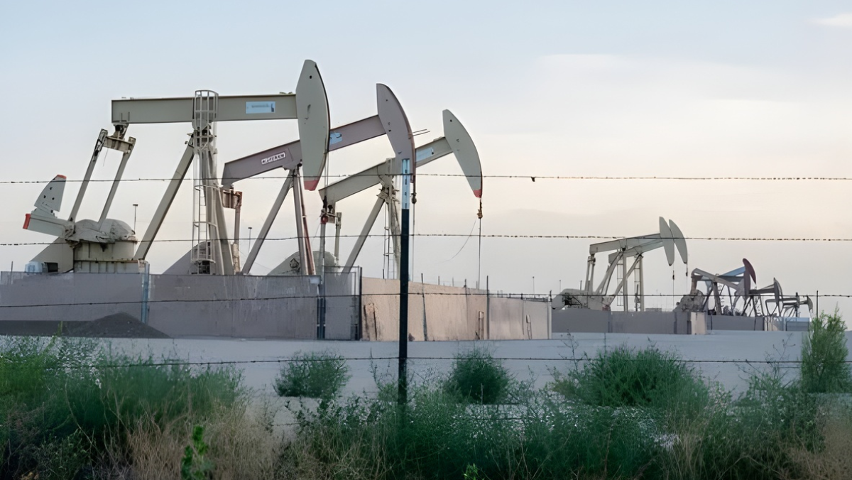 Pumpjacks operating at a US onshore oil field during enhanced oil recovery operations