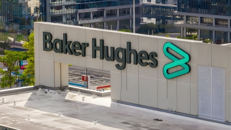 Baker Hughes logo displayed on corporate building exterior