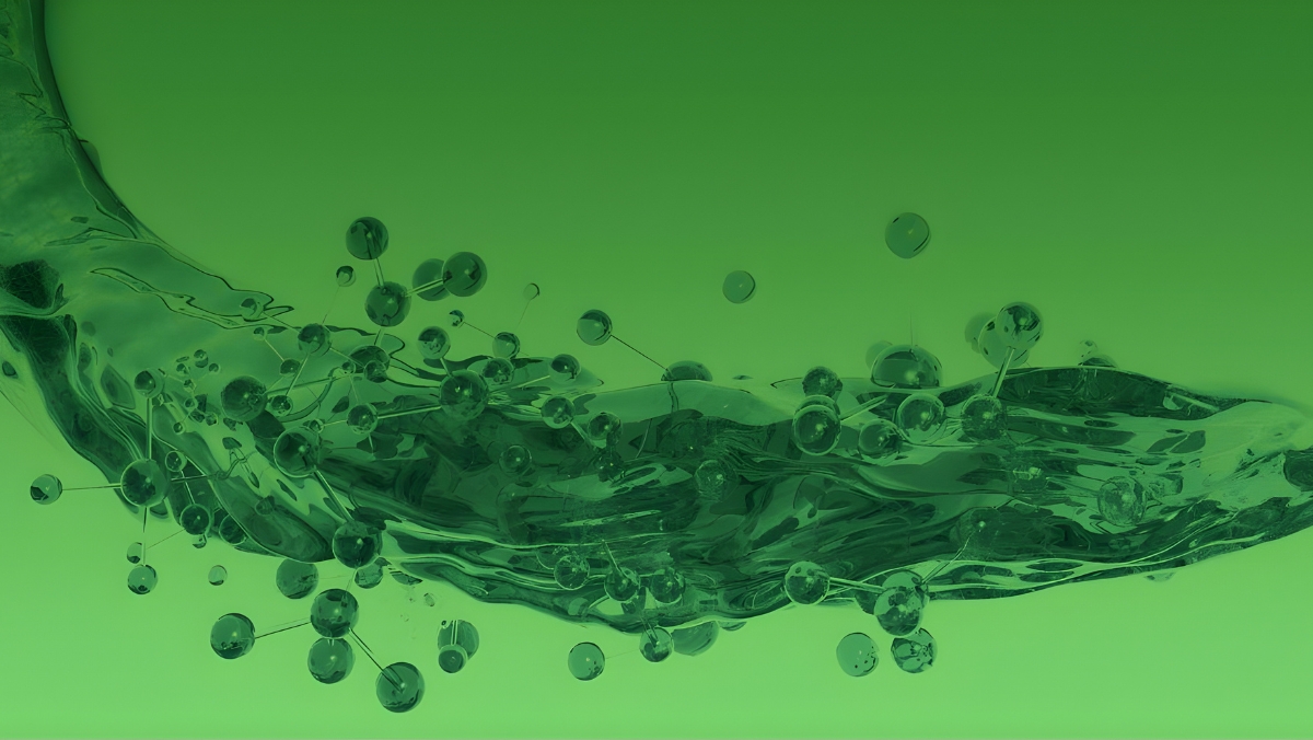 Abstract green liquid wave with molecular structures illustration