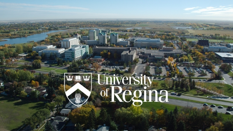 University of Regina campus aerial view with logo